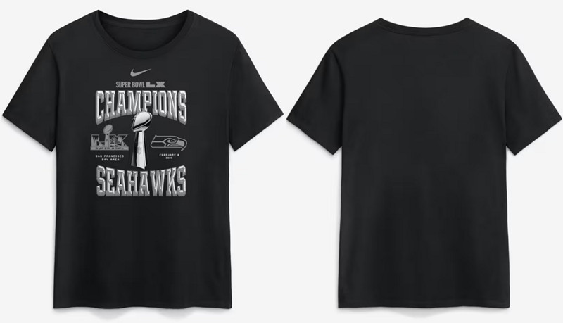 Women's Seattle Seahawks Black Super Bowl LX Champions Locker Room Trophy Collection T-Shirt(Run Small)